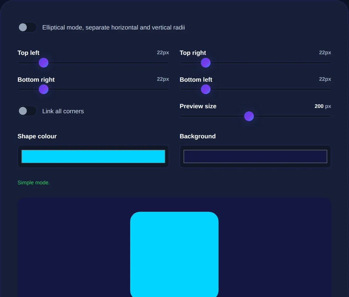 Screenshot of the Border Radius Generator on 123MiniApps showing an example result