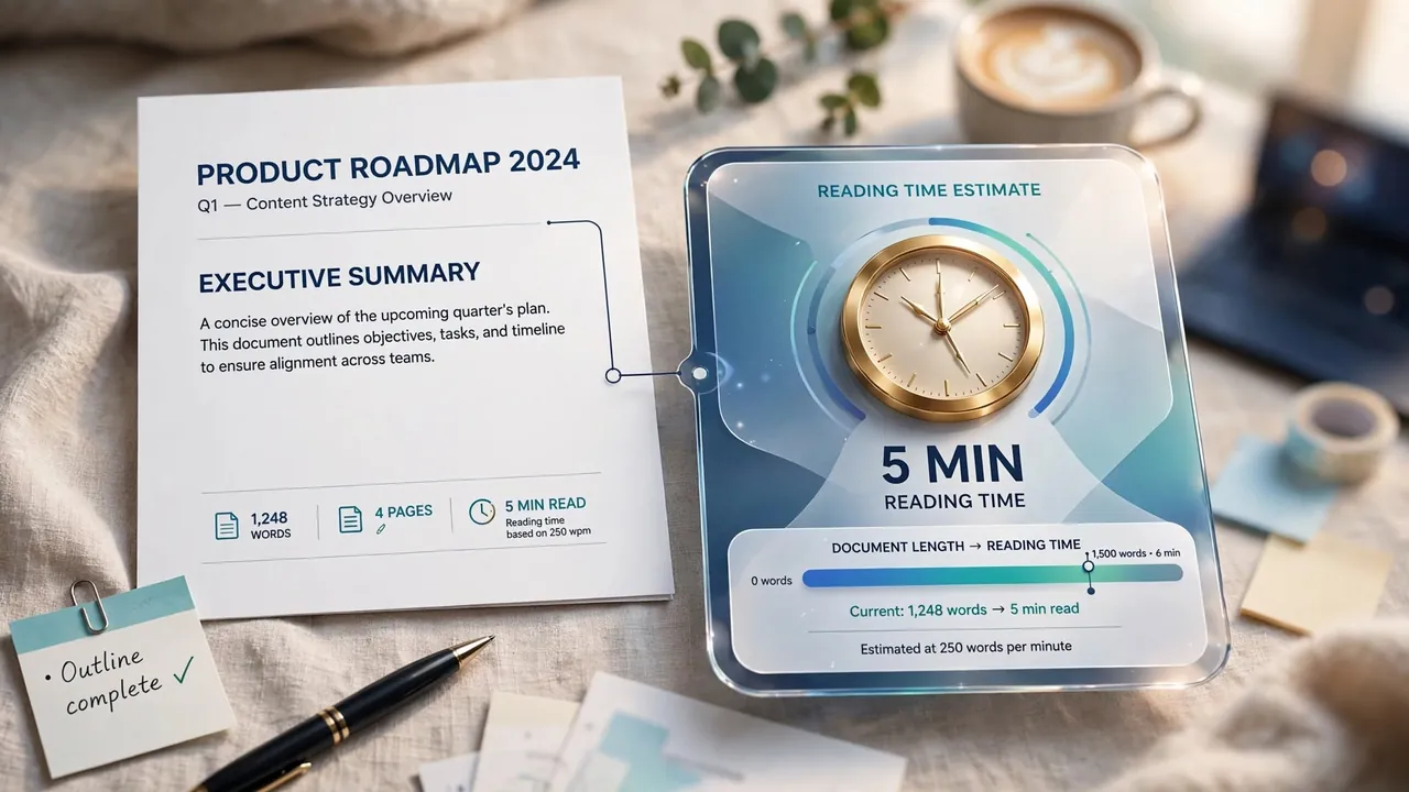 A document paired with a clock representing reading time