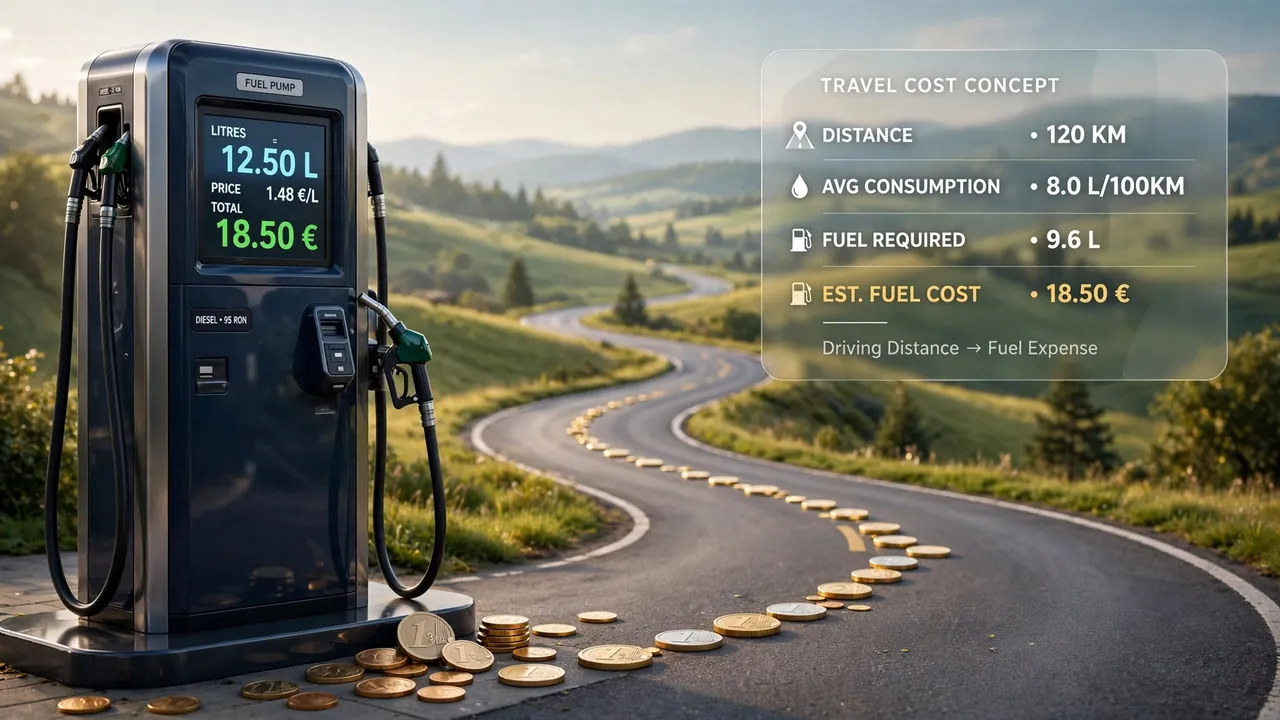 A fuel pump, a winding road and subtle coin motifs