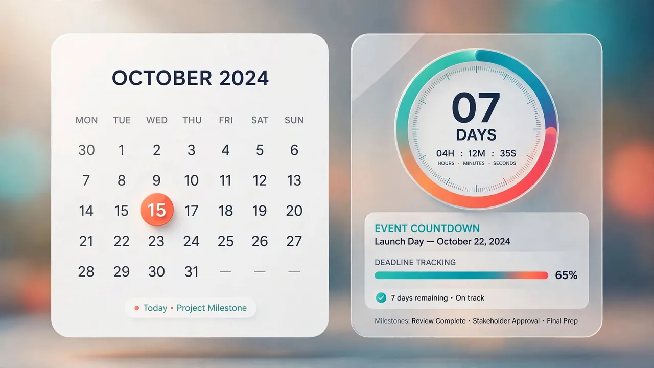 A calendar page with one date emphasised beside a timer ring