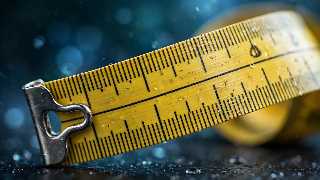 A dual-scale measuring tape showing centimetres and inches