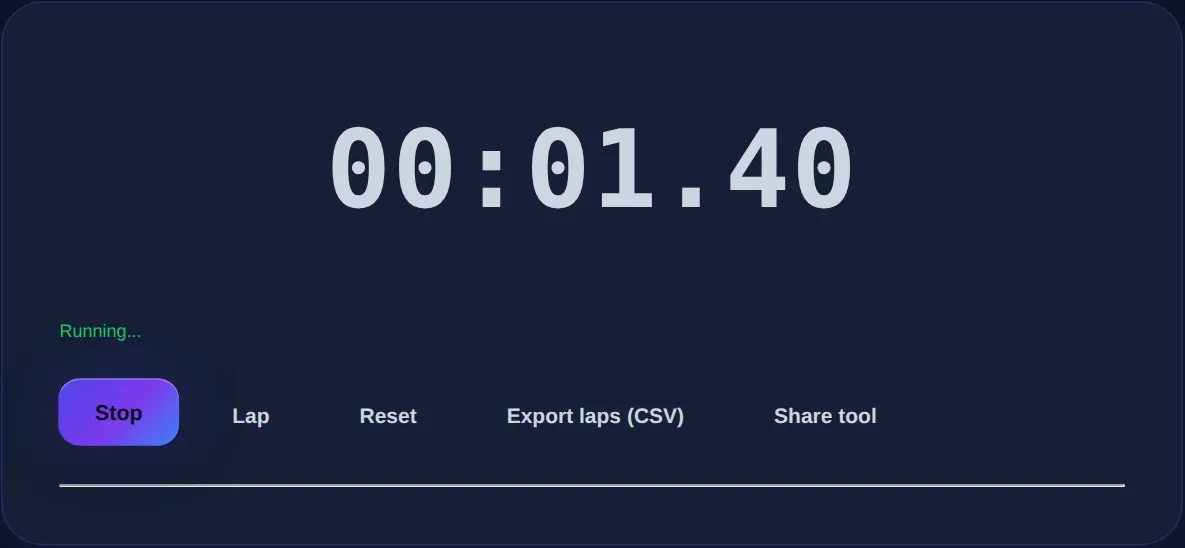 Screenshot of the Online Stopwatch on 123MiniApps showing an example result