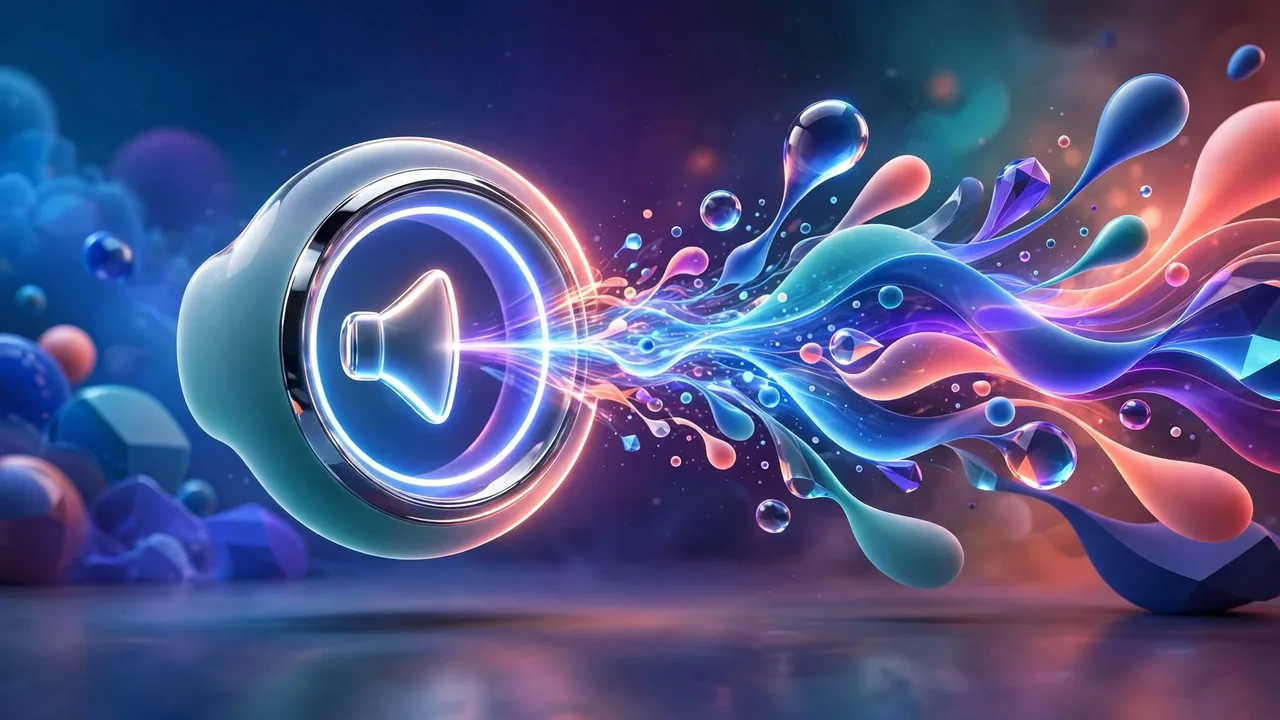 A document with sound waves radiating from it beside a speaker motif