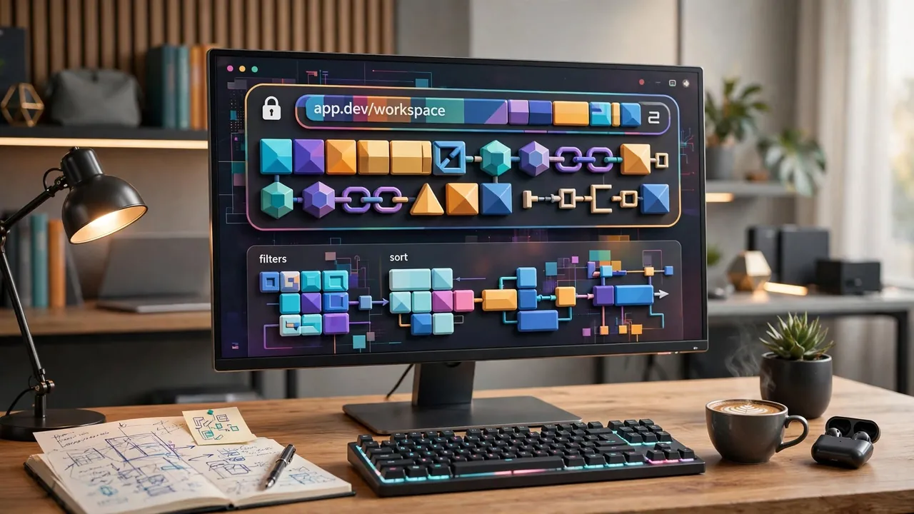 A developer monitor showing an encoded query string