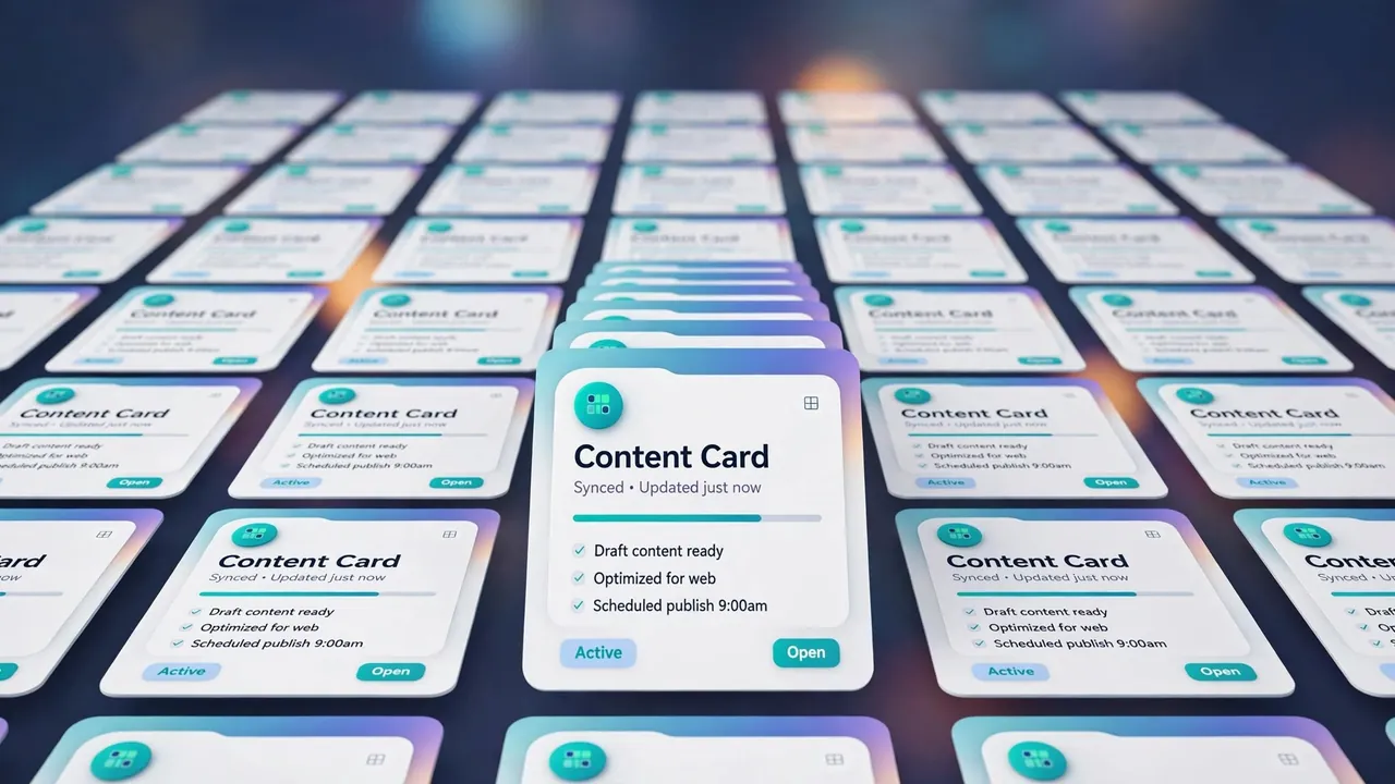A single content card duplicating outward into a neat aligned grid