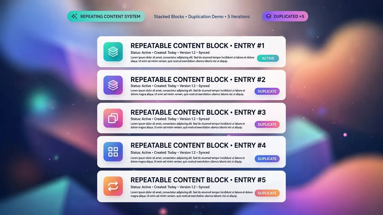 A vertical stack of repeated identical tiles with separators