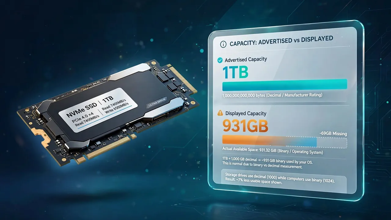 An SSD beside a capacity visualization with a subtle missing portion